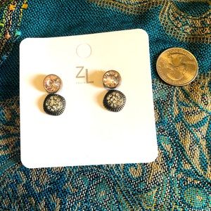 2 pair stud earrings - bronze finish